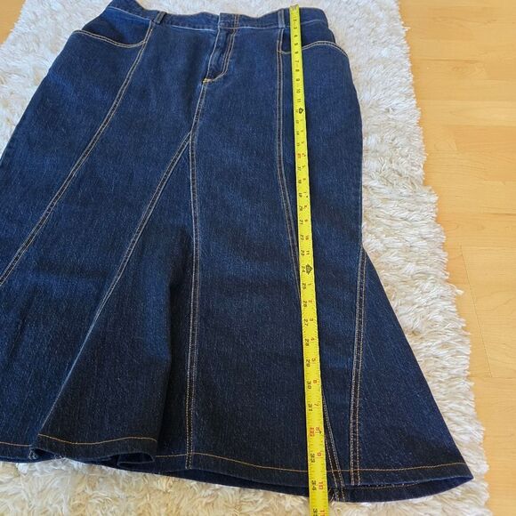 Anthropologie Pilcro Fluted Denim Maxi Skirt Stretch Dark Denim Size 16 Modest - Picture 2 of 8